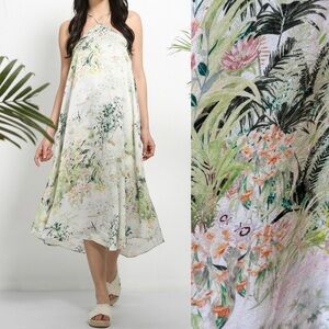 H&M Summer Dress Breezy, Feminine Midi Romantic Halter Sz 8 Floral Boho Tropical